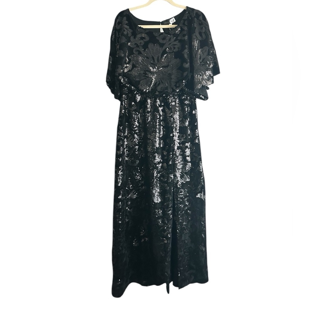 Piper & Scoot Black Velvet and Sequin Maxi Dress Size Large NWT